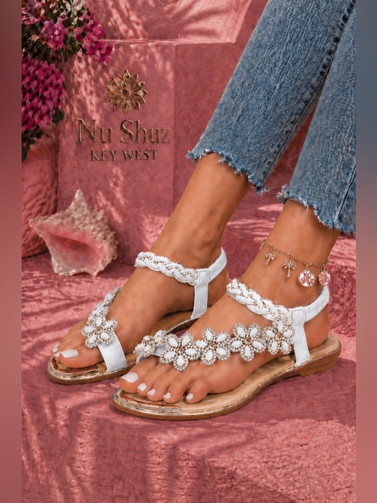 Italina Shoes - Back in Stock! Italina Rhinestone Embellished Flowers White Sandal